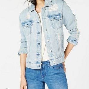 Kendall & Kylie Light Distressed Button Up Jean Jacket - Size Medium